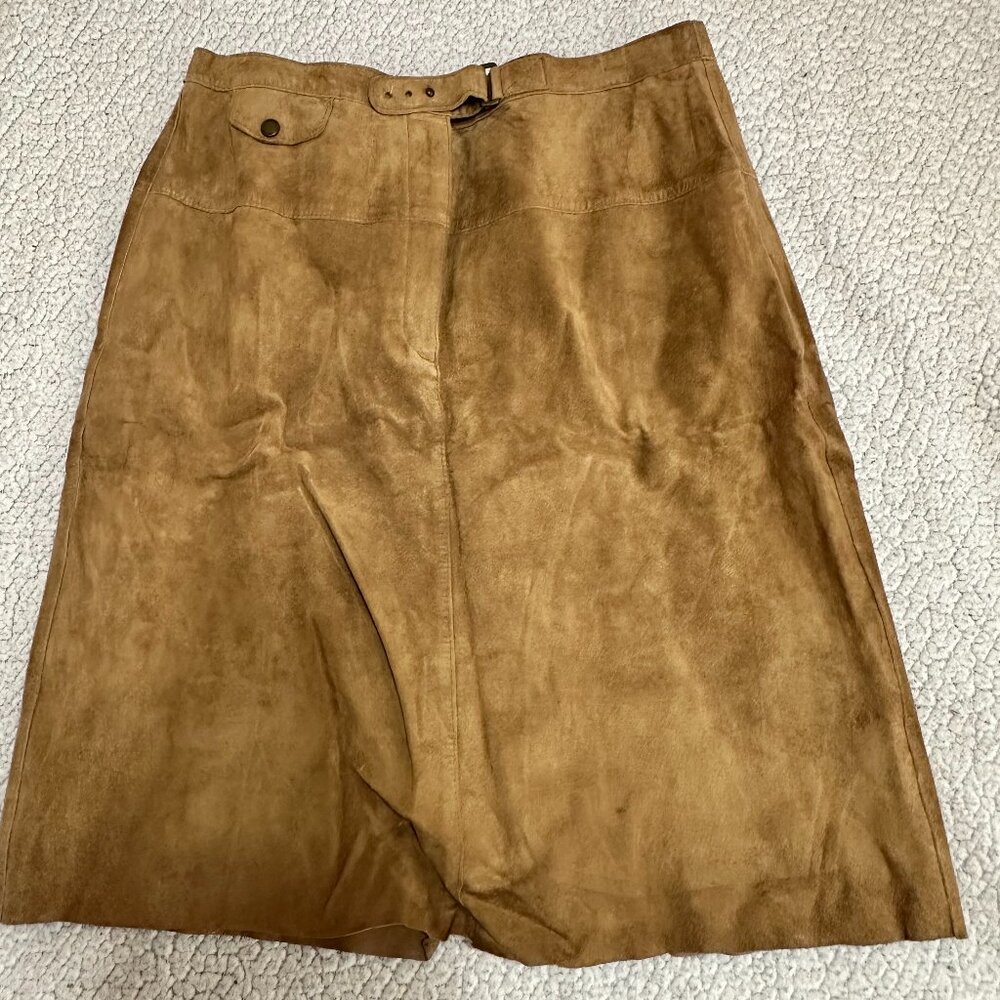 Lauren Ralph Lauren  Suede Leather Lined Beige Skirt Size 8